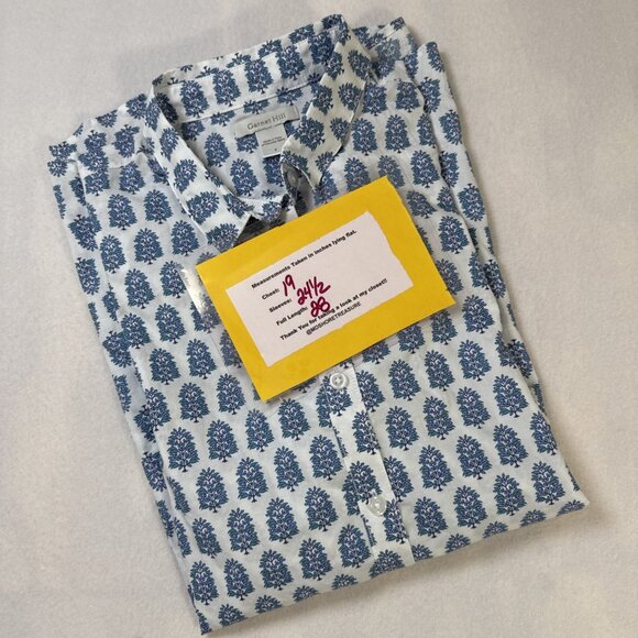 Garnet Hill Womens Shirt Button Down White Blue/Green Flowers Size 4 - Picture 11 of 11